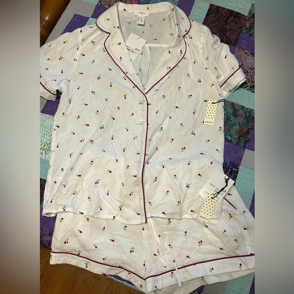 Forever 21 Other - Forever 21 Cherry Print Pajama Set Shorts & Button Top NWT Women’s Small